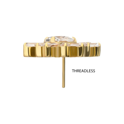 Invictus 24Kt Gold PVD Titanium Threadless Teardrop & Baguette Cluster Gem Sunray Top