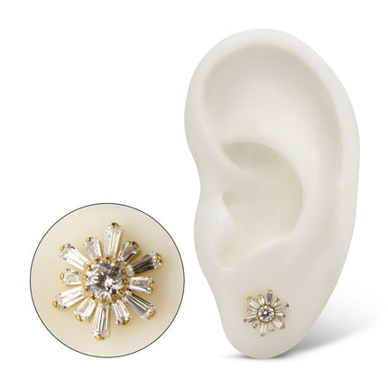 Invictus 24Kt Gold PVD Titanium Threadless Round & Baguette Cluster Gem Sunburst Top