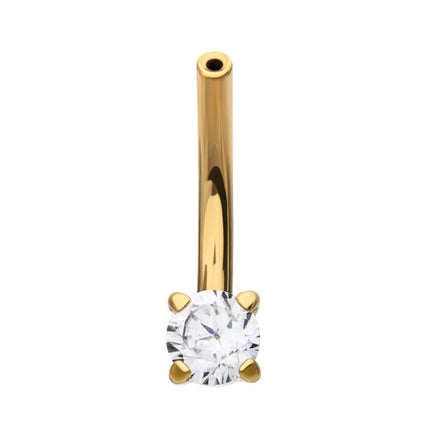 Invictus 24Kt Gold PVD Titanium Threadless Prong Set CZ Fixed Bottom Curved Barbell