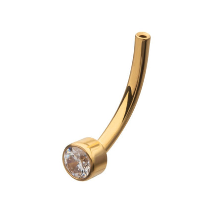 Invictus 24Kt Gold PVD Threadless Bezel Set CZ Fixed Disc Bottom Curved Barbell