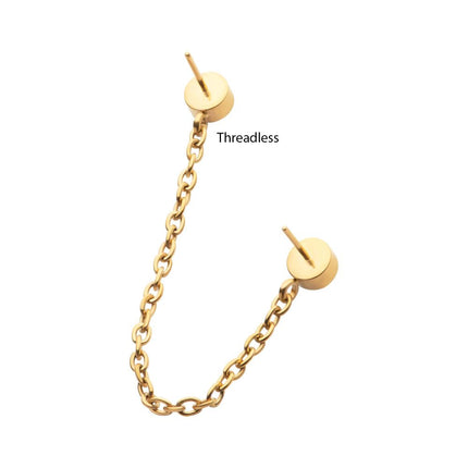 Invictus 24Kt Gold PVD Titanium Threadless Duo Bezel Round CZ with Rolo Chain Dangle Tops