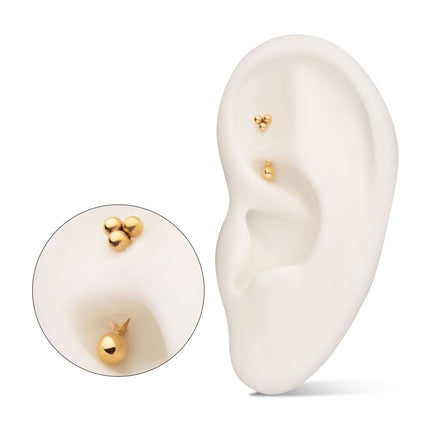 Invictus 24kt Gold PVD Titanium Tri-Bead Fixed Top with Threadless Bottom Curved Barbell