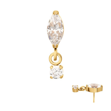 Invictus 24KT Gold PVD Titanium Threadless Marquise Top with Prong Set Gem Dangle