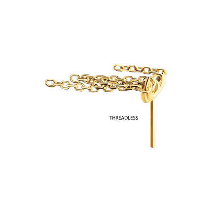 Invictus 24Kt Gold PVD Titanium Threadless Vertical Helix Curved Bar Top with 5-Chain Dangle
