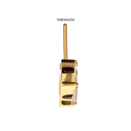 Invictus 24Kt Gold PVD Titanium Threadless Vertical Helix V-Prong Pear Trio Blossom Cluster Top