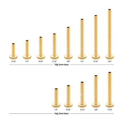Invictus 24KT Gold PVD Titanium Threadless Labret with 3mm Base