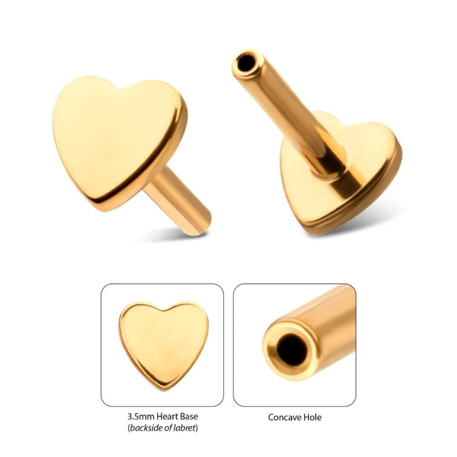 Invictus 24Kt Gold PVD Titanium Threadless Heart Back Duality Labret (Base Only)