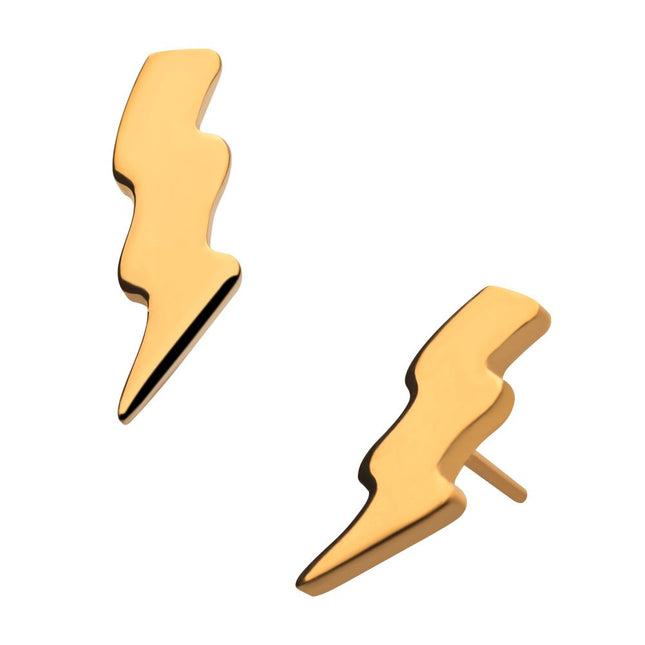 Invictus 24KT Gold PVD Titanium Threadless with Tall Lightning Bolt Top