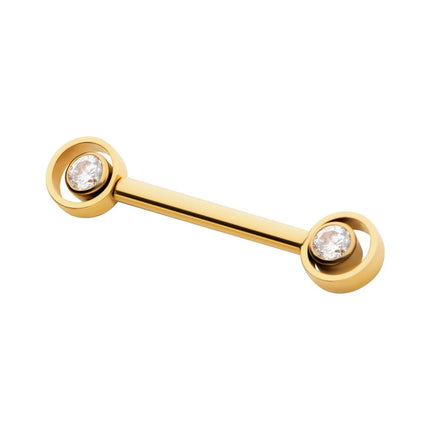 Invictus 24Kt Gold PVD Titanium Threadless Bezel Round CZ Orbit Nipple Barbell | Sold by piece
