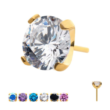 Invictus 24KT Gold PVD Titanium Threadless with 4-Prong Set CZ Front Facing Top