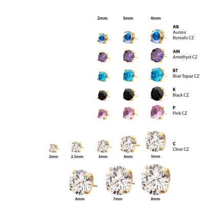 Invictus 24KT Gold PVD Titanium Threadless with 4-Prong Set CZ Front Facing Top 4.8mm