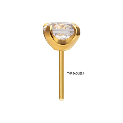 Invictus 24KT Gold PVD Titanium Threadless with 4-Prong Set CZ Front Facing Top 3.8mm