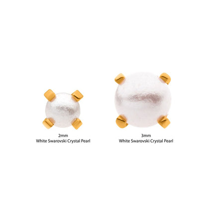 Invictus 24Kt Gold PVD Titanium Threadless Prong Set White Swarovski Pearl Top
