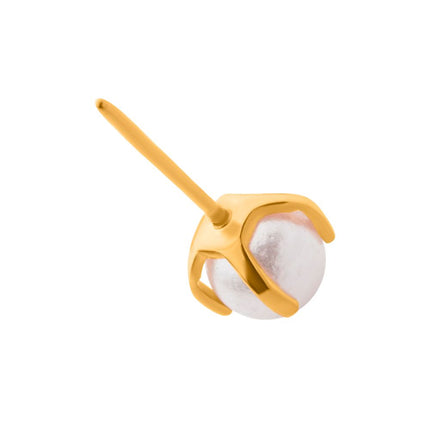 Invictus 24Kt Gold PVD Titanium Threadless Prong Set White Swarovski Pearl Top