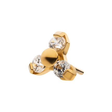 Invictus 24Kt Gold PVD Titanium Threadless Pronged Round CZ Trinity Top