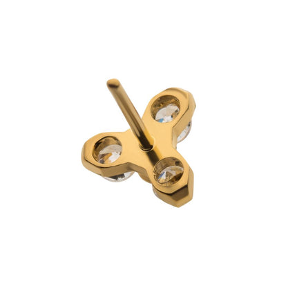 Invictus 24Kt Gold PVD Titanium Threadless Pronged Round CZ Trinity Top