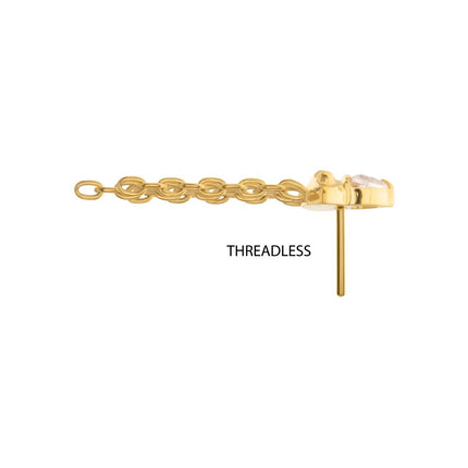 Invictus 24KT Gold PVD Titanium Threadless 3D UFO Gem Top with Small Triple Chain Dangle