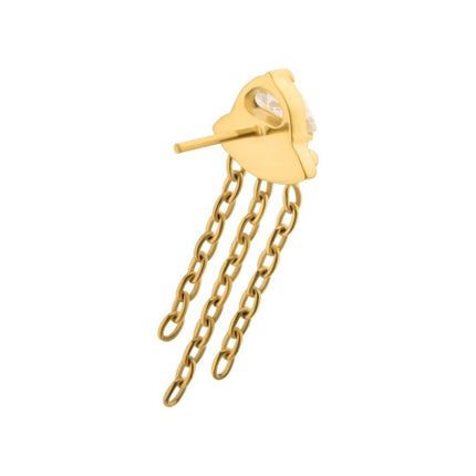 Invictus 24KT Gold PVD Titanium Threadless 3D UFO Gem Top with Small Triple Chain Dangle