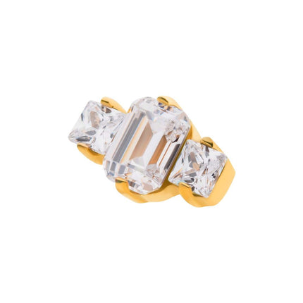 Invictus 24Kt Gold PVD Titanium Internally Threaded Prong Set Emerald Cut & Princess Gem 3-Cluster Top