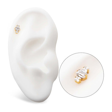 Invictus 24Kt Gold PVD Titanium Internally Threaded Prong Set Emerald Cut & Princess Gem 3-Cluster Top