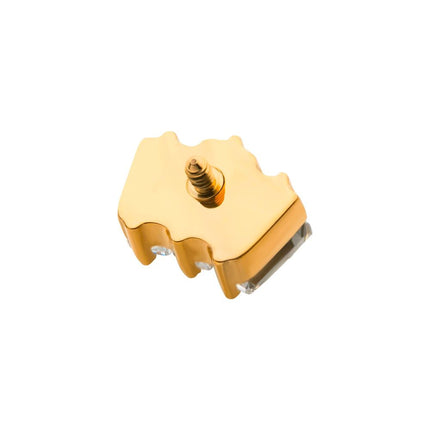 Invictus 24Kt Gold PVD Titanium Internally Threaded Prong Set Baguette CZ 3-Cluster Top