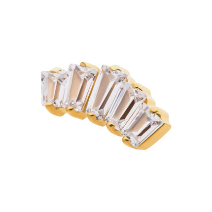 Invictus 24Kt Gold PVD Titanium Internally Threaded Prong Set Baguette CZ 5-Cluster Top
