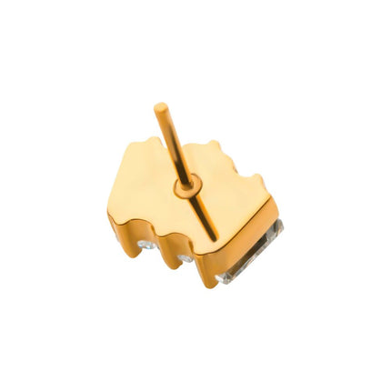 Invictus 24Kt Gold PVD Titanium Threadless Prong Set Baguette CZ 3-Cluster Top