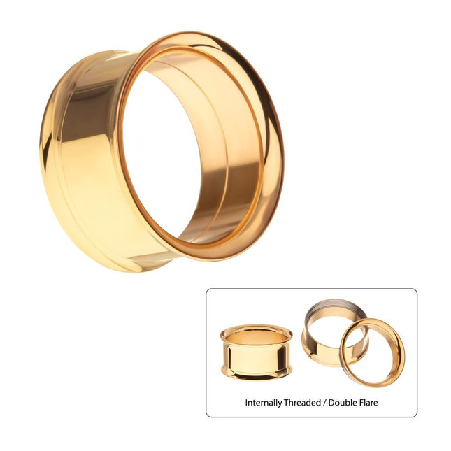 Invictus 24Kt Gold PVD Titanium Internally Threaded Double Flare Basic Tunnel | Sold by piece