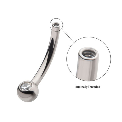 Invictus Titanium Internally Threaded with Bezel Set CZ/Opal Fixed Ball Bottom Curved Barbell