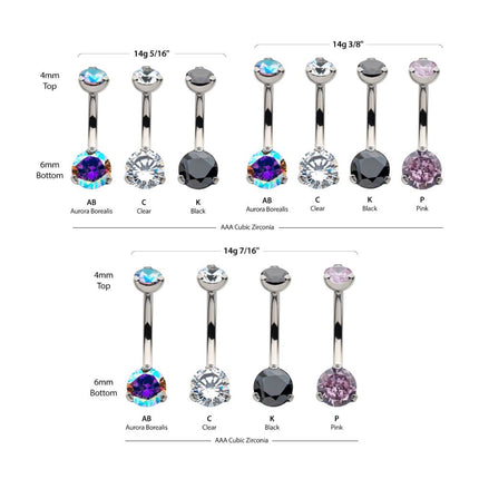 Invictus Titanium Internally Threaded with Prong Set Round AAA CZ Fixed Navel
