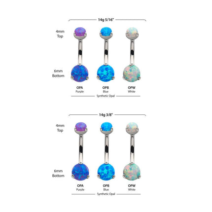Invictus Titanium Internally Threaded with Prong Set Round Synthetic Opal Fixed Navel