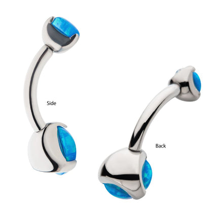 Invictus Titanium Internally Threaded with Prong Set Round Synthetic Opal Fixed Navel