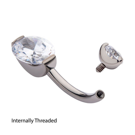 Invictus Titanium Internally Threaded Double Gem with Prong Set Oval Fixed Bottom Navel