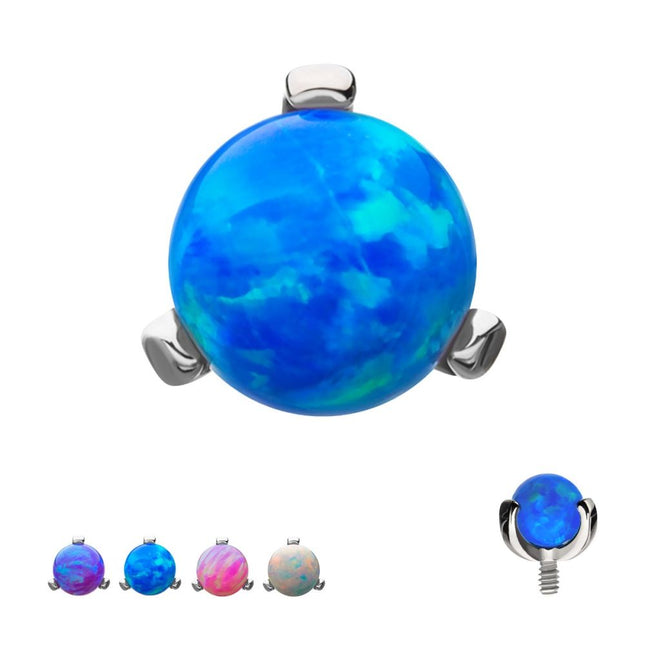 Invictus Titanium Internally Threaded 3-Prong Set Synthetic Opal Top