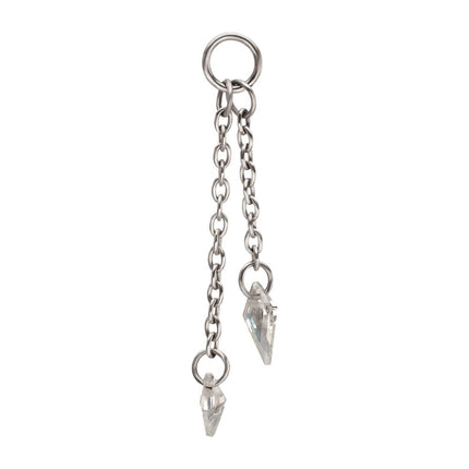 Invictus Platinum PVD Titanium Floating CZ Double Kite Shape Gem Chain Dangle