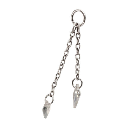 Invictus Platinum PVD Titanium Floating CZ Double Kite Shape Gem Chain Dangle
