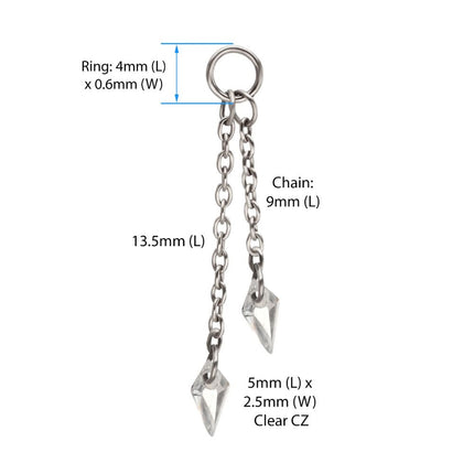 Invictus Platinum PVD Titanium Floating CZ Double Kite Shape Gem Chain Dangle