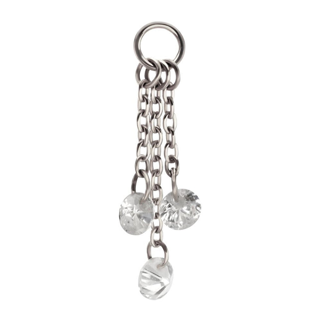 Invictus Platinum PVD Titanium Floating CZ Triple Round Gem Chain Dangle