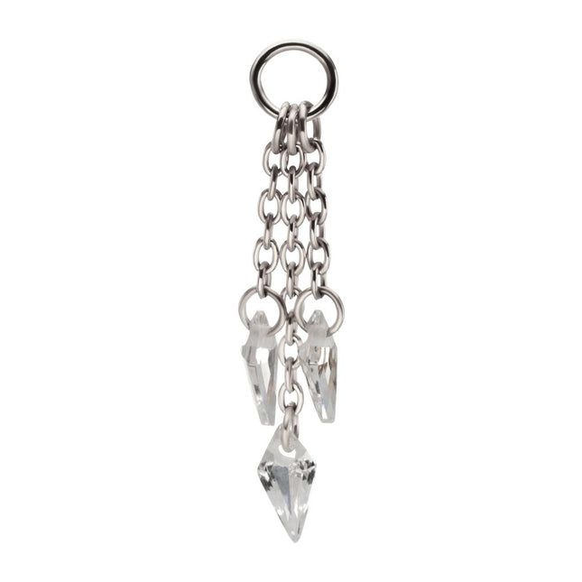 Invictus Platinum PVD Titanium Floating CZ Triple Kite Shape Gem Chain Dangle