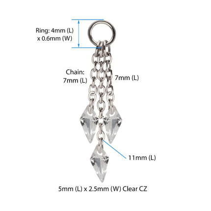 Invictus Platinum PVD Titanium Floating CZ Triple Kite Shape Gem Chain Dangle