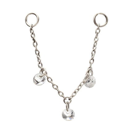 Invictus Platinum PVD Titanium Triple Round Floating CZ Gem Rolo Chain Dangle