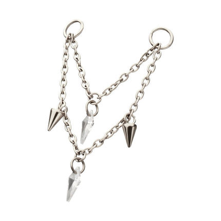 Invictus Platinum PVD Titanium Double Spike & Kite Gem 2-Tier Chain Dangle