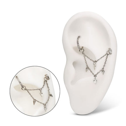 Invictus Platinum PVD Titanium Double Spike & Kite Gem 2-Tier Chain Dangle
