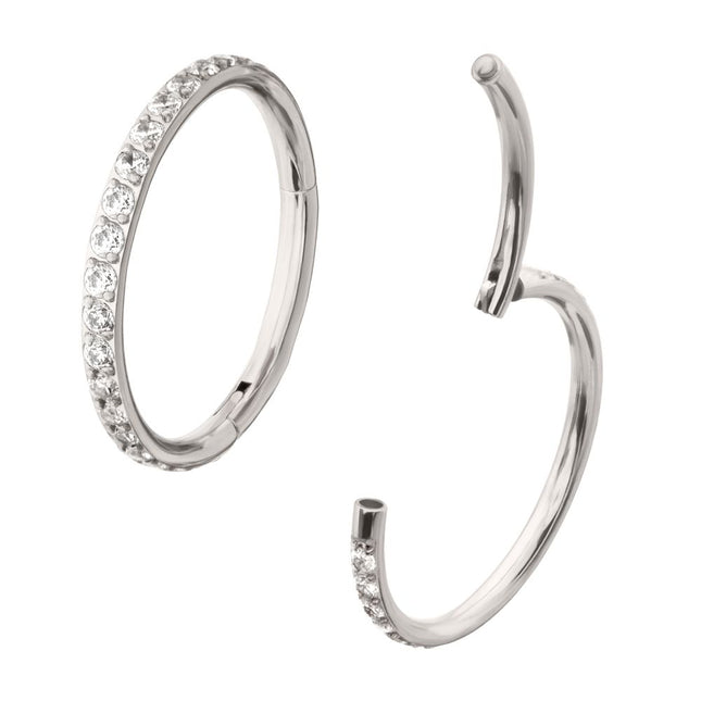 Invictus Platinum PVD Titanium 1mm CNC Set Full Clear CZ Eternity Gem Side Facing Hinged Segment Clicker