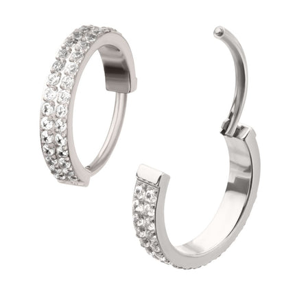 Invictus Platinum PVD Titanium Double Row 1mm Prong Set Gem Side Facing Huggie Hinged Segment Clicker