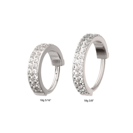 Invictus Platinum PVD Titanium Double Row 1mm Prong Set Gem Side Facing Huggie Hinged Segment Clicker