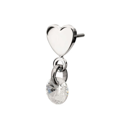 Invictus Platinum PVD Titanium Threadless Flat Heart Top with Floating CZ Gem Dangle