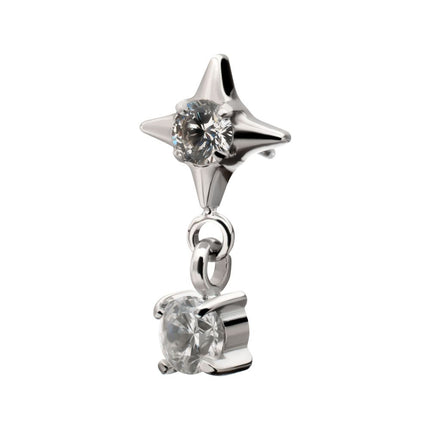 Invictus Platinum PVD Titanium Threadless Celestial Star Top with Prong Set CZ Gem Dangle