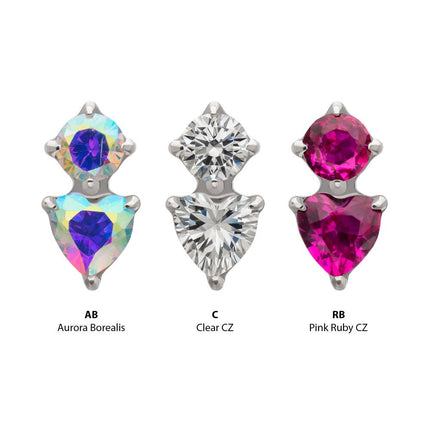 Invictus Platinum PVD Titanium Threadless Prong Set Round & Heart Gem Top