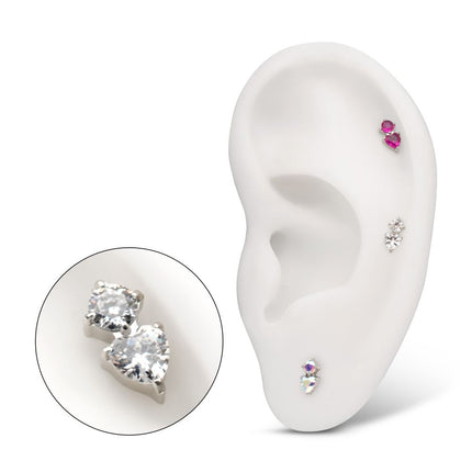 Invictus Platinum PVD Titanium Threadless Prong Set Round & Heart Gem Top
